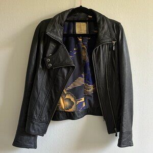 Ted Baker 100% leather jacket w/ asymmetrical zip and colorful lining
